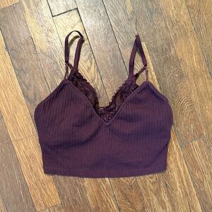 Elegant Lace Trim Bralette - Maroon